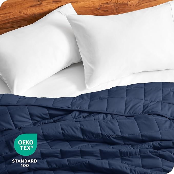 Bare Home Weighted Blanket All-Natural 100% Cotton with Nontoxic Glass Beads 60"x80" 17lbs, Dark Blue