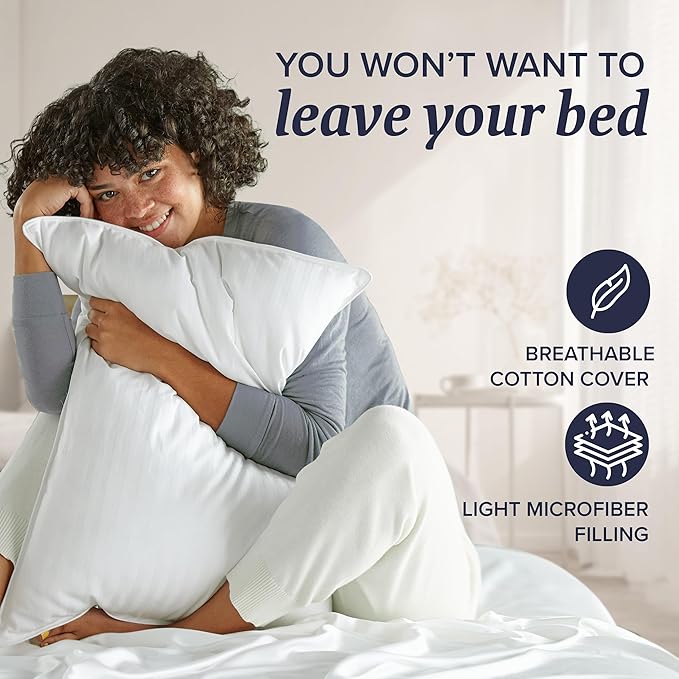 Beckham Hotel Collection Down Alternative Pillows & Cotton Sheets 4 Piece Set, 16" Deep Pocket, 2 Open End Pillowcases, King, Sand