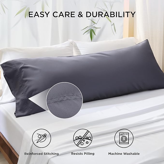 Bedsure Body Pillow Cover, Cooling Body Pillow Pillowcase for Hot Sleepers, Rayon Derived from Bamboo Grey Pillowcase, Breathable & Soft Long Pillow Case Cover with Envelope Closure, 20x54 Inches
