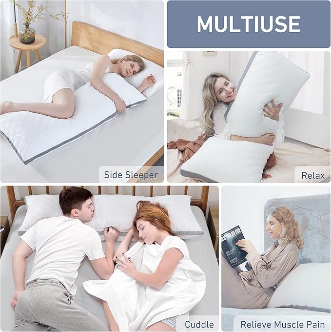 Leeden Body Pillow for Adults - Premium White Firm Fluffy Long Pillow - 21 x 54 Soft Plush Full Body Pillows - Adjustable Side Pillow for Sleeping
