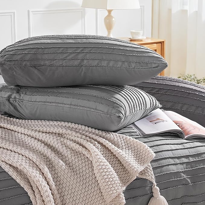 NEXHOME PRO California King Duvet Cover, Grey 3 Pieces Boho Tufted Duvet Cover Set, Soft and Lightweight Microfiber Comforter Cover Set for All Season (Grey Cal King, 104 x 98)-No Comforter