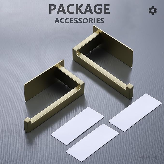 LANC Self-Adhesive Toilet Tissue Roll Holder, Brushed Gold Paper Holder for Bathroom RV Stick On Toilet Tissue Holder with Drill Free Rustproof Stainless Steel Left and Right 2 Pack, A8307BG-LRP2