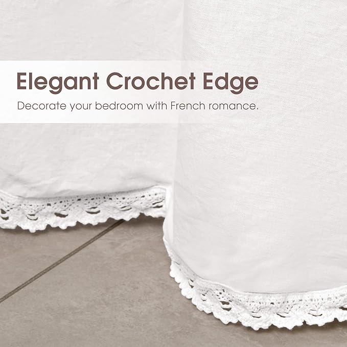 Twin Size 21" Drop - White Lightweight Cotton Bed Skirt with Crochet Edge - Dust Ruffle with Split Corner - Soft, Elegant, Breathable Bedding Accessory