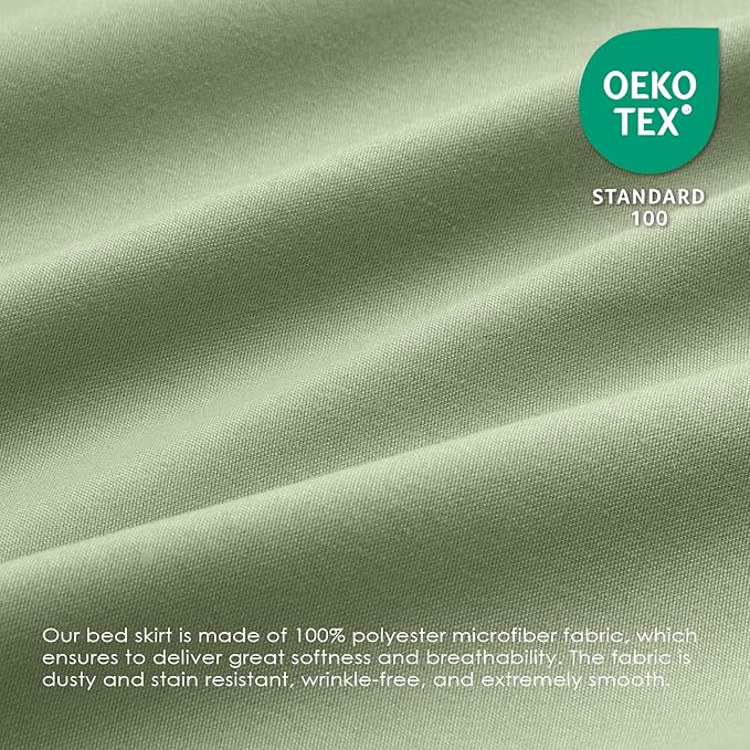 FreshCulture Queen Bed Skirt, Elastic Wrap Around Bed Skirt Queen Size, Bed Skirts for Adjustable Bed, Easy Fit with 22 Inch Drop Length, Hotel Quality Dust Ruffle for Queen Bed (Sage Green)