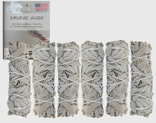 SOUL STICKS 4 Inch 6-Pack Organic California White Sage Smudge Sticks Bulk for Home Cleansing, Negative Energy Removal, Good Energy Meditation & Smudging Rituals | Pure Sage Bundles