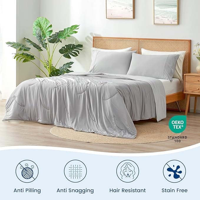 Cozy Bliss Cooling Comforter King Size Dual-Sided, Ultra-Soft Cooling Blankets for Hot Sleepers and Night Sweats, Breathable Lightweight Silky Smooth, Cool Grey