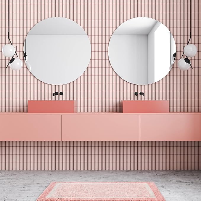 CozeCube Bath mats for Bathroom Non Slip, Fluffy Absorbent Microfiber Bath mat Washable, Aesthetic Bathroom Rugs, Long Blossom Pink Bath Runner, Blossom Pink, 59" x 24"