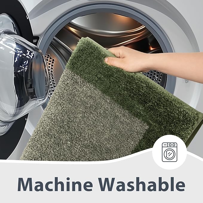 Bathroom Rugs U-Shaped 20" x 24", Non-Slip Extra Soft Absorbent Bath Rugs, Machine Washable Quick Dry Bath Mats for Toilet Base, Sage Green & Budding Green