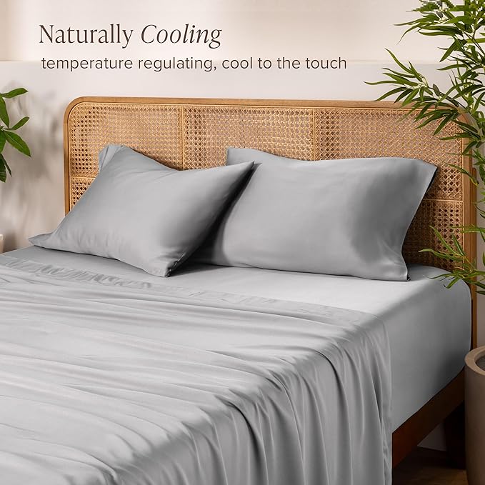 Bare Home 100% Rayon Made from Bamboo Luxury King Sheet Set - 4 Piece Bedding Set - Deep Pockets - Cooling Sheets - Breathable - Easy Fit - Soft Bedding Sheets & Pillowcases (King, Light Grey)