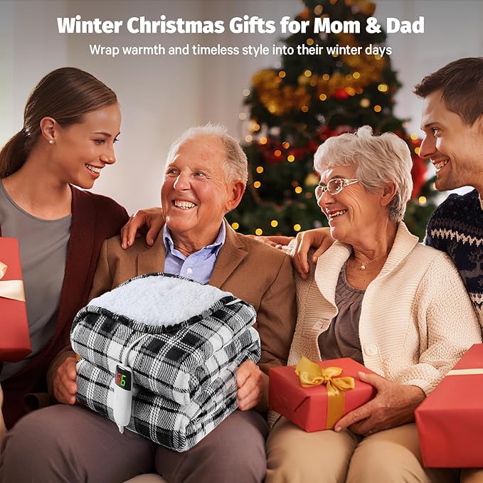 Grey Heated Weighted Blanket for Adults 20Lbs Queen Size 60"x80", 2-in-1 Electric Heating Pad Lap Heavy Blanket for 190-210lbs for Bed Couch, 10 Level 8H Auto Off, Birthday Gifts for Men Dad Boyfriend