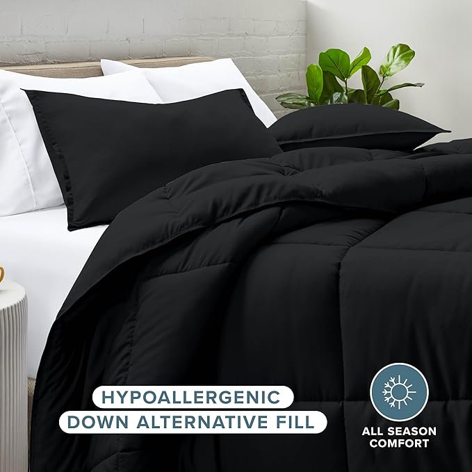 Bare Home Comforter Set - Queen Size - Ultra-Soft - Goose Down Alternative - Premium 1800 Series - All Season Warmth (Queen, Black)