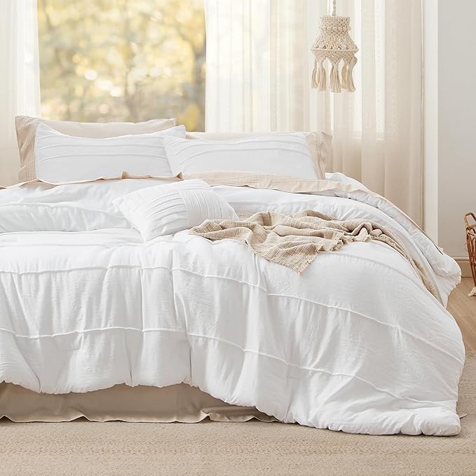 Bedsure White Oversized King Size Comforter Set - 4 Pieces Pinch Pleat Bed Set, Down Alternative Bedding Sets for All Season, 1 Comforter, 2 Pillowcases, 1 Decorative Pillow