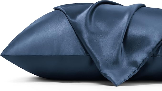 Bedsure Satin Pillowcase with Zipper, Similar to Silk Pillow Cases 2 Pack, Silky & Soft Satin Pillow Cases Standard Size for Hair and Skin, Gifts for Women Men, Blue, 20x26 Inches