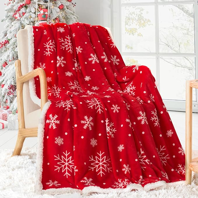 Touchat Red Sherpa Christmas Throw Blanket, Fuzzy Fluffy Soft Cozy Blanket, Fleece Flannel Plush Microfiber Blanket for Couch Bed Sofa (50" X 60",Red Snowflake)
