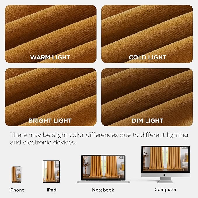 Joydeco Mustard Yellow 100% Blackout Curtains 96 Inch 2 Panels, Luxury Thermal Yellow Velvet Curtains for Bedroom Living Room, Soundproof Blackout Window Drapes, Grommet Top (52W x 96L)