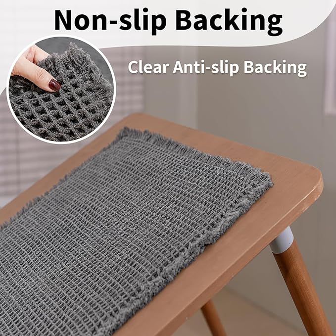 Waffle Bath Mat - Boho Bathroom Rugs Non Slip Washable, Super Absorbent & Quick Dry, Soft Bath Mat Farmhouse Bathroom Decor, 24'' x 48'', Dark Grey