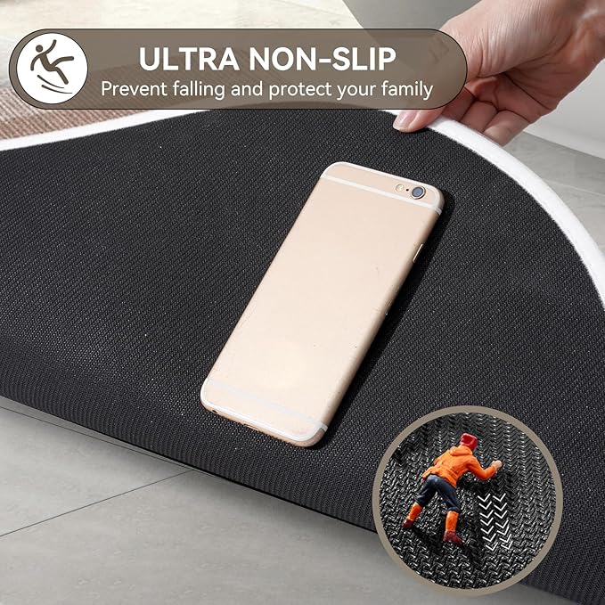 Half Circle Bath Mat,Thin Bathroom Rugs Fit Under Door Quick Dry Non Slip Washable Bathroom Mat with Rubber Backing,Absorbent Woven Half Round Shower Rug, Brown Beige 16x24