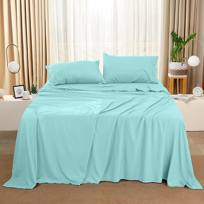 Utopia Bedding King Bed Sheets Set - 4 Piece Bedding - Brushed Microfiber - Shrinkage and Fade Resistant - Easy Care (King, Spa Blue)
