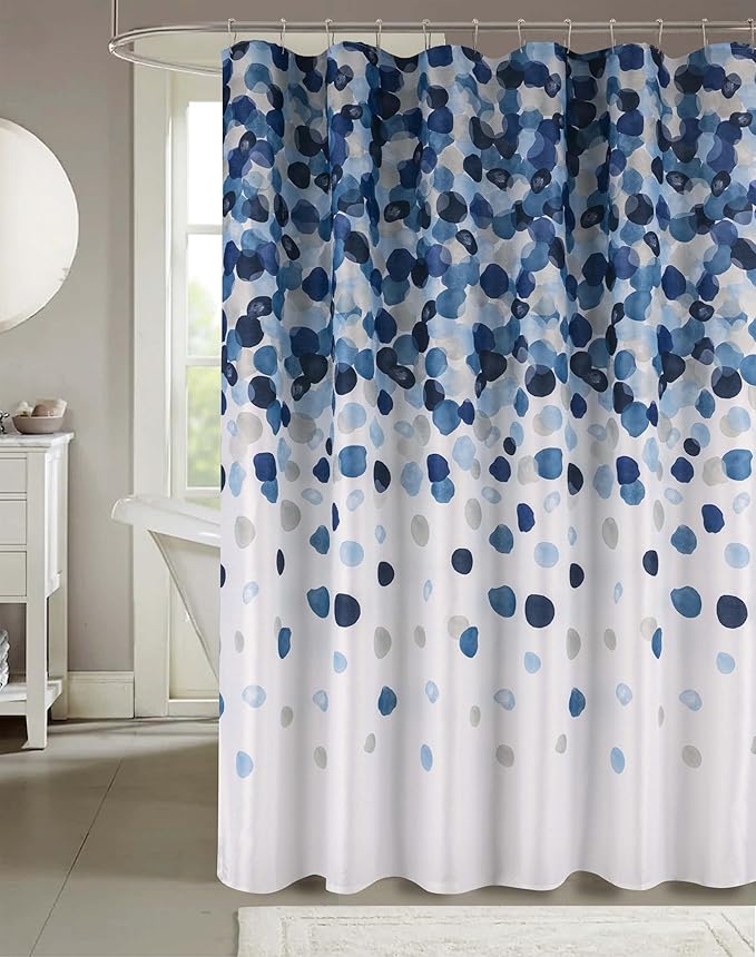 Serafina Home Modern Navy Blue Fabric Shower Curtain for Bathroom: Cascading Water Splash Pattern of Navy, Light Blue Light Grey and White