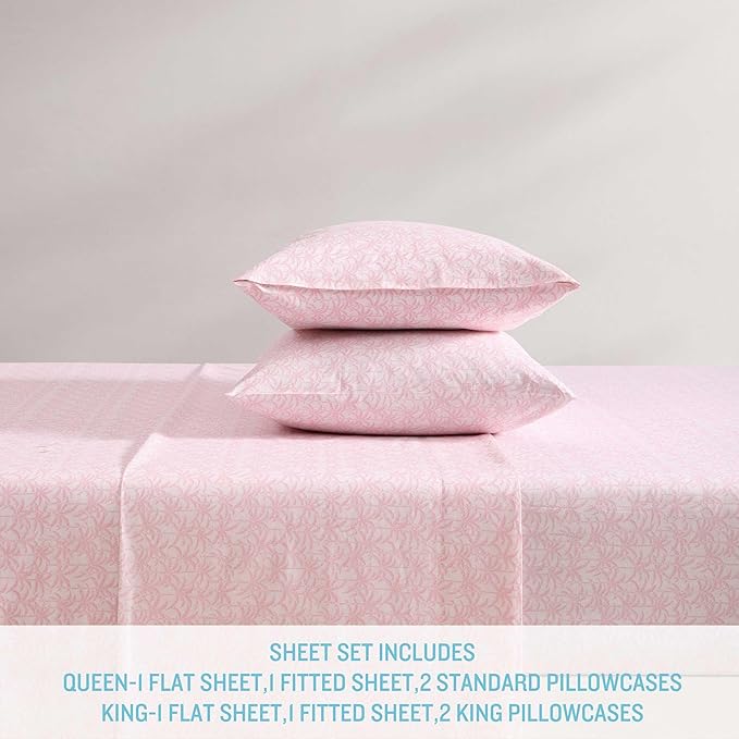 Tommy Bahama - King Sheets, Organic Cotton Coastal Bedding Set, Softens with Each Wash, 200 Thread Count (Lovely Palms Pink, King)