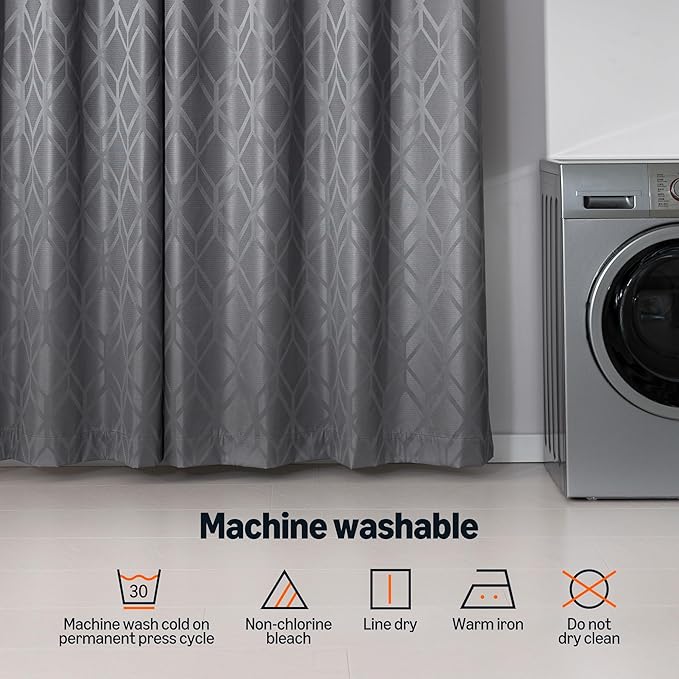 Amazon Basics Jacquard 2-Piece 100% Blackout Curtains, Living Room and Bedroom Drapes, Thermal Insulated Window Treatment, 42"x72", Grey