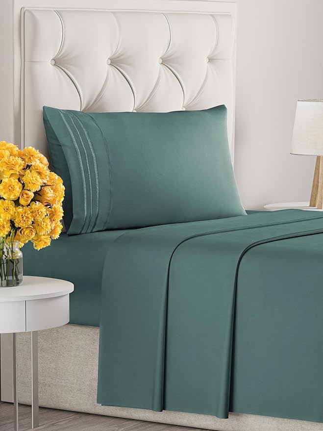 Twin Size 3 Piece Sheet Set - Extra Soft, Breathable & Cooling Sheets - Hotel Luxury Durable Bed Sheets for Women & Men - Deep Pockets, Easy-Fit & Wrinkle-Free Sheets - Dusty Teal Oeko-Tex Bed Sheets
