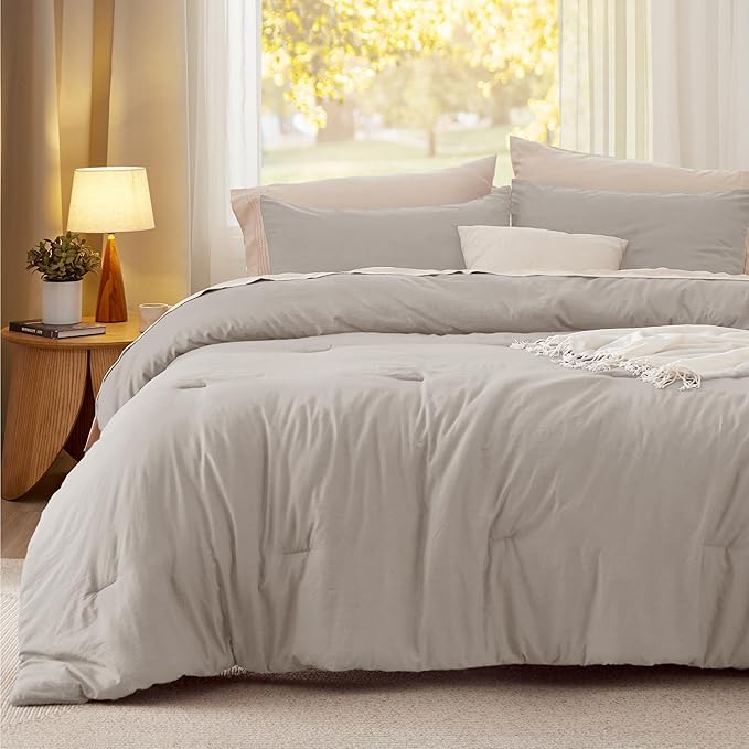 Bedsure California King Size Comforter Set, Linen Soft Prewashed Bedding for All Seasons, 3 Pieces GentleSoft™ Down Alternative Bed Set, 1 Lightweight Comforter (104"x96") and 2 Pillowcases (20"x36")