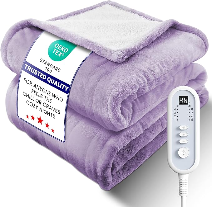 Electric Heated Blanket Full, Ultra‑Cozy Premium Flannel & Sherpa, Even Heat Distribution & Stable Temp, 1–10H Auto‑Off, 8 Temps (86–125.6°F), Overheat Protection, Ideal Gifts for Grandma