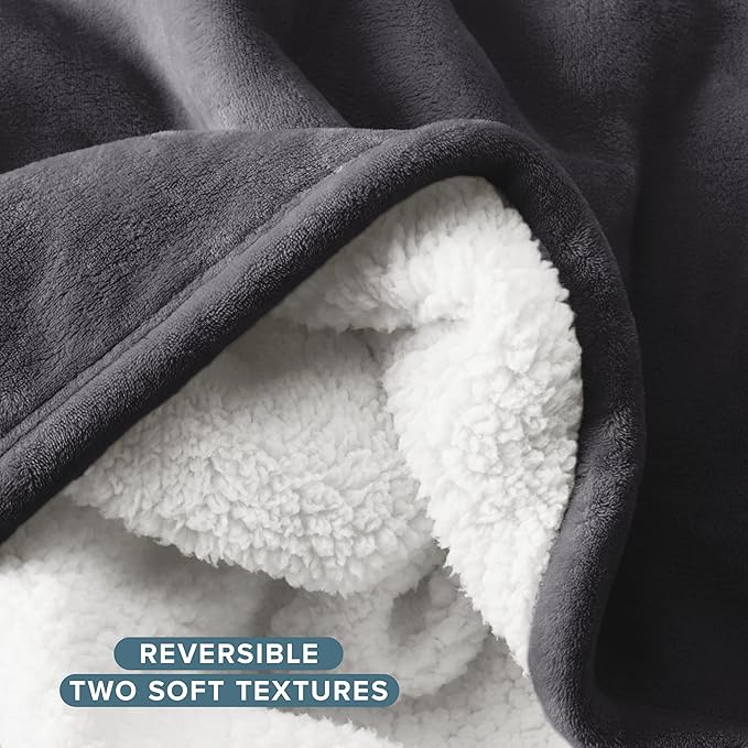 Bare Home Sherpa Fleece Blanket - Throw/Travel Size - Blanket for Bed, Sofa, and Couch - Warm & Lightweight - Fluffy & Soft - Reversible (Throw/Travel, Forged Iron Grey)