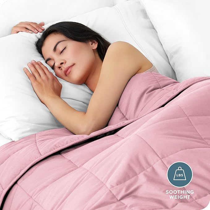 Bare Home Weighted Blanket Full or Queen Size 12lb (48" x 72") for Adults - All-Natural 100% Cotton - Premium Heavy Blanket Nontoxic Glass Beads (Light Pink, 48"x72")