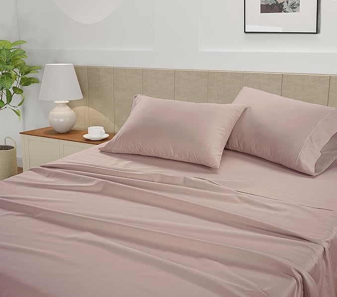 LANE LINEN King Size Bed Sheets – 450 Thread Count Long-Staple 100% Cotton, Naturally Cooling Sheets King Size, Value for Money Bedding, Low Pill & Fade Resistant, 15" Deep Pocket – Sepia Rose