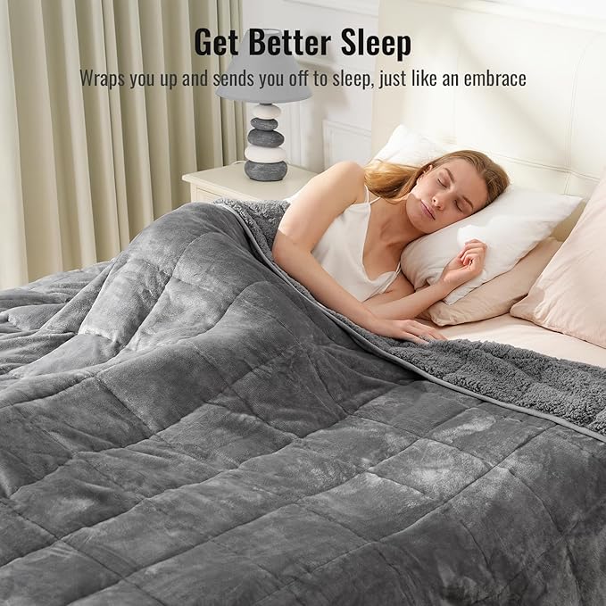 Uttermara Weighted Blanket King Size 15 Pounds 90x90 Inches, Sherpa Weighted Blankets for Adult, Super Soft Fluffy Warm Sherpa & Cozy Plush Fleece, Heavy Blanket Great for Calming and Sleep, Grey
