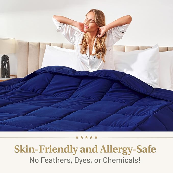 Lavish Comforts® Luxury Dark Blue Comforter | Navy Blue Duvet | Premium Bedding | Down Alternative Duvet Insert | Machine Washable Comforter | King 104" x 86"