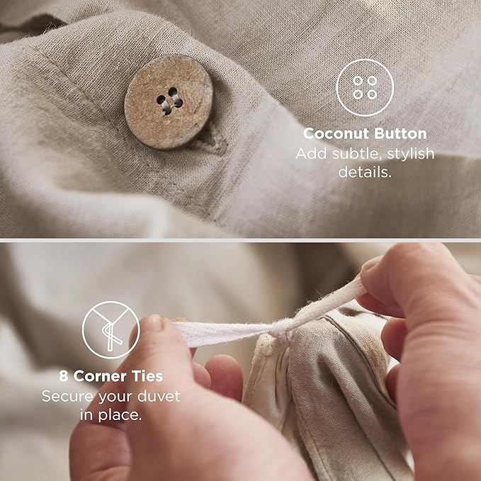 Bedsure Linen Duvet Cover California King - Linen Cotton Blend Bedding Set, Soft & Cozy, 3 Pieces, 1 Duvet Cover 104x98 and 2 Pillowcases, Light Khaki Color Cooling Bedding, Comforter Sold Separately