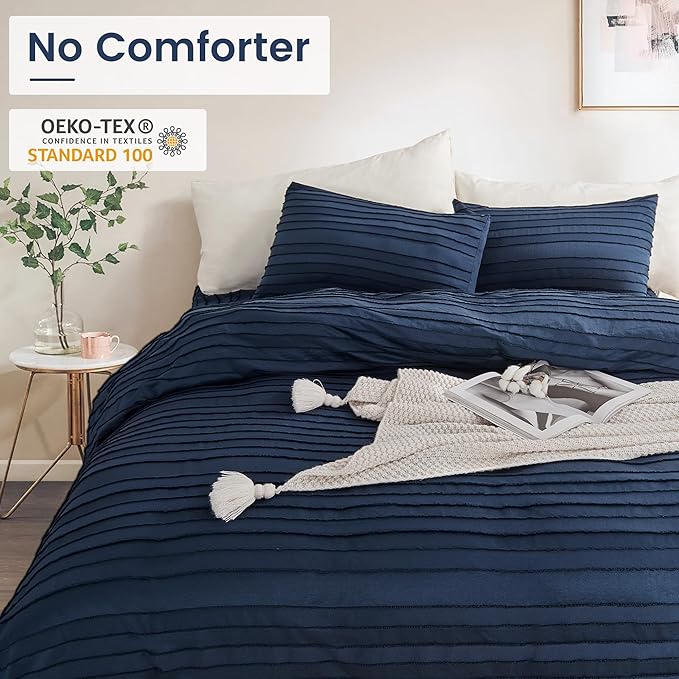 NEXHOME PRO California King Duvet Cover, Navy 3 Pieces Boho Tufted Duvet Cover Set, Soft and Lightweight Microfiber Comforter Cover Set for All Season (Navy Cal King, 104 x 98)-No Comforter