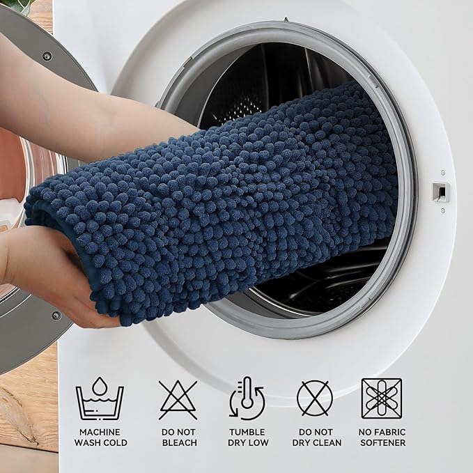 Bcoimo 48"×24" Chenille Bath Mat – Non-Slip with Backing Bath Rug Ultra-Absorbent and Machine Washable Bathroom Mat Quick-Dry Design. Ideal for Bathroom and Tub Areas