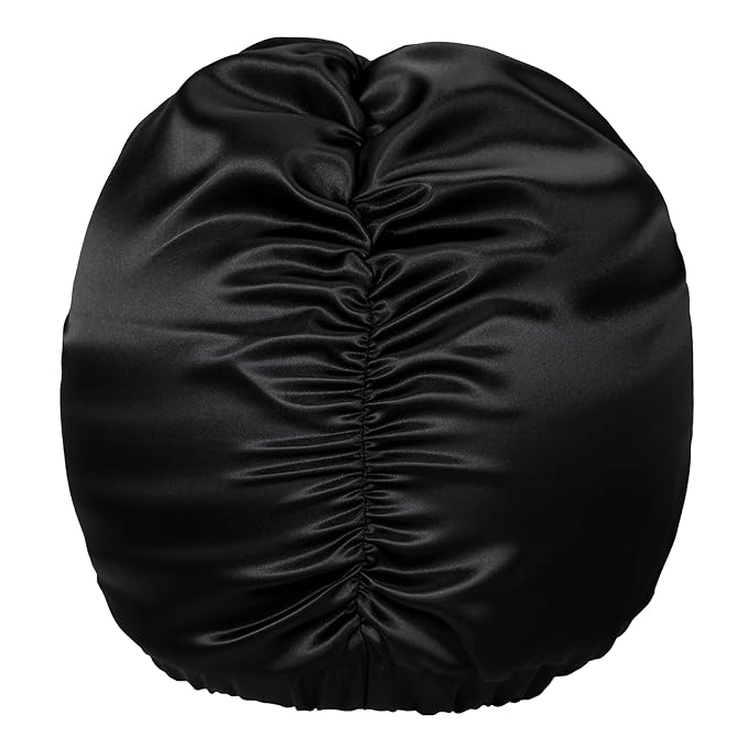 Black Satin Bonnet for Sleeping Women Adjustable Silk Hair Bonnet for Natural & Curly Hair Soft Satin Lined Bonnet Double Layer with Elastic Band Silk Sleep Cap