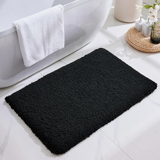 Black Bathroom Rug 24x36 Non Slip Fluffy Bath Mat for Bathroom Floor Washable Plush Luxury Bath Rug for Tub Soft Shaggy Shower Sink Mat