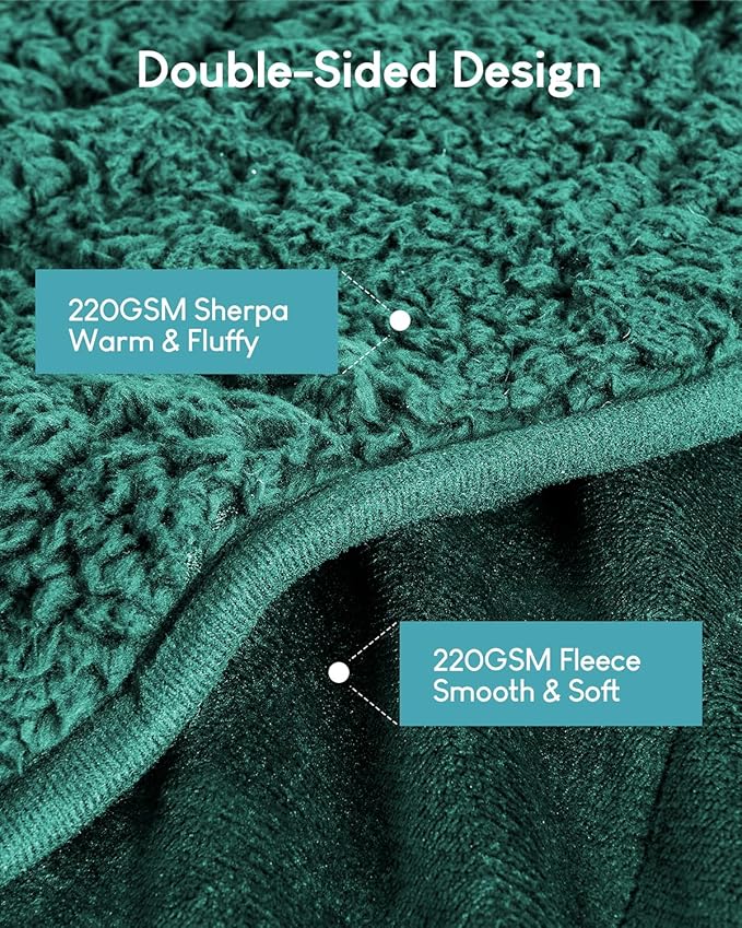 Cottonblue Weighted Blanket 20lbs for Queen Ded - Ultra Soft, Cozy Comfort Sherpa Blanket for Relax and Sleep, Heavy Bed Blankets with Cemaric Beads, 60x80 Inches,Green