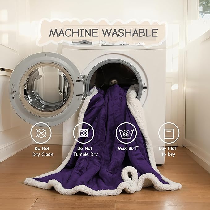 Electric Heated Blanket Queen Size 84"x90", Soft Flannel with Dual Controllers & Overheat Protection, 6 Adjustable Heat Settings & 10-Hour Auto-Off Timer, Fast Heating for Winter Comfort, Dark Purple