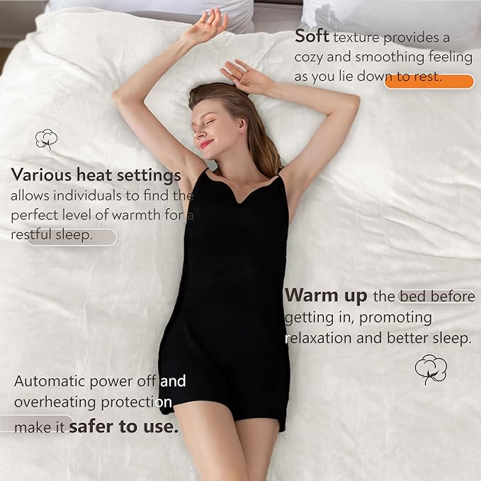Wapaneus Heated Blanket Electric Queen Size 84"x90"-Dual Control with 10 Heat Levels 12 Timer Settings and 8 Hours Auto-Shut Off,Fast-Heating Electric Blanket,ETL Listed Machine Washable,Ivory