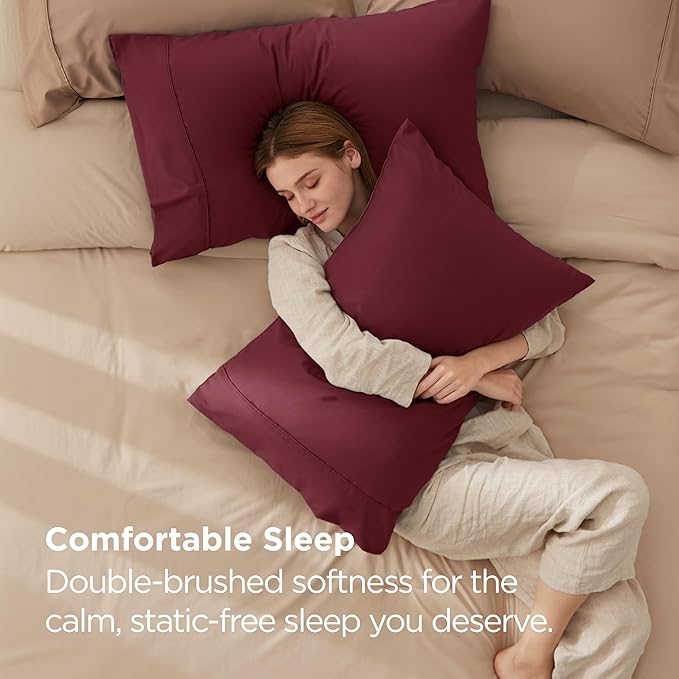Bedsure King Size Pillow Cases Set of 2 - Burgundy Brushed Microfiber Pillowcases 2 Pack, Super Soft Pillow Case Cover with Envelope Closure, Wrinkle, Fade and Stain Resistant, 20x36 Inches