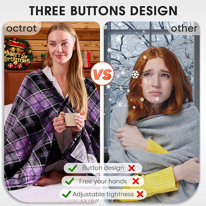 Heated Electric Blanket Queen Size, 84X90 Heating Blanket Queen with Dual Control&10 Heats Levels&Timer for Bed,Purple Plaid Sherpa Soft Blankets Warmer Gift for Grandma Women Adults, Washable