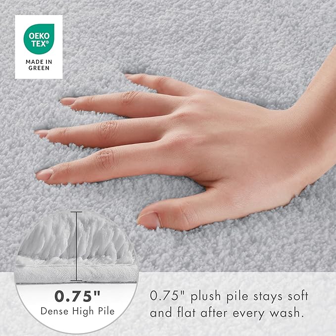 Madison Park Marshmallow Bathroom Rug Non Slip, Luxrurious Plush Bath Mat, Absorbent, Quick Dry, Spa Design Bath Room Décor, 24x72, Silver