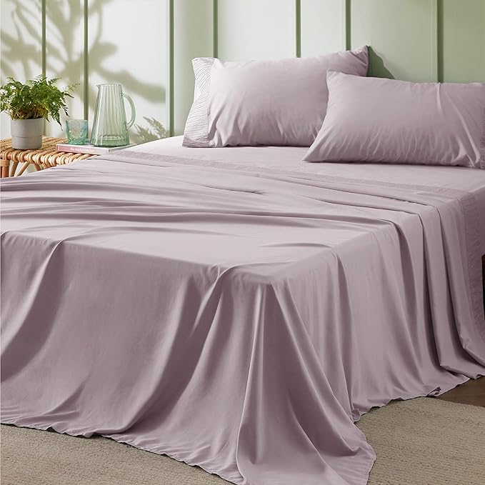 Bedsure King Size Sheets Set - 4 Pieces Soft King Sheets - Breathable & Cooling - Hotel Luxury - Easy Care Polyester Microfiber Bedding for Women, Men, Pink Mocha