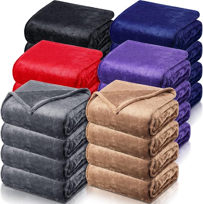 Toulite 24 Pcs Bulk Flannel Fleece Blankets for Homeless Donations Cozy Fleece Throw Blankets Winter Fleece Blanket Bulk for Donations Bed Couch Sofa Home Camping Wedding Gifts (Elegant,40 x 60 Inch)