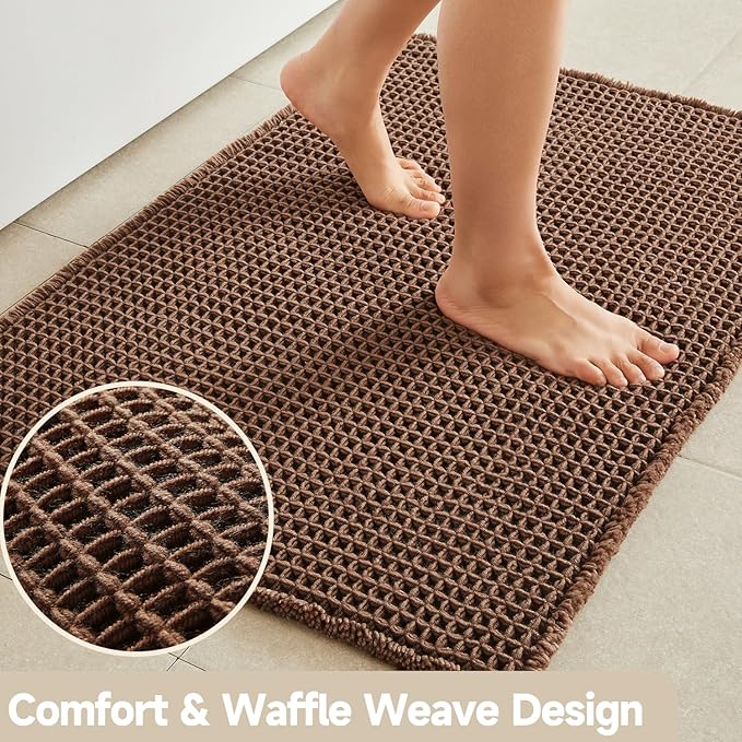 Waffle Bath Mat, Boho Bathroom Rugs Non Slip Washable Super Absorbent Quick Dry Bath Mat Farmhouse Bathroom Decor, 36"x24" Mocha
