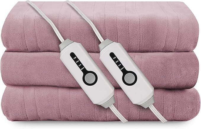 Electric Heated Blanket 90"x100" King Size, Soft Coral Fleece, Dual Controllers with 4 Heating Levels and 10 Hours Auto-Off, Machine Washable, Cozy Plush Fabric for Home, Purple