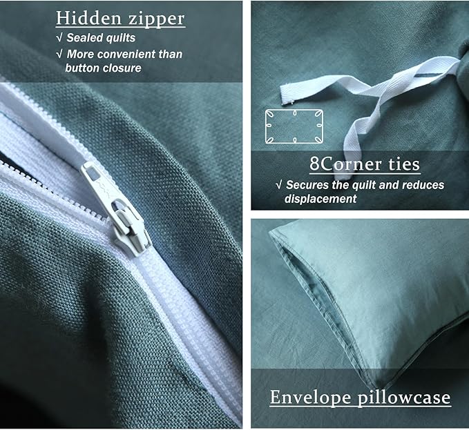 XZ XIFA Blue Linen Duvet Cover King, 100% Washed French Flax Linen Bedding with Zipper Closure, Cooling for Hot Sleepers, Textured Bed Sets - 1 Duvet Cover and 2 Pillowcases.