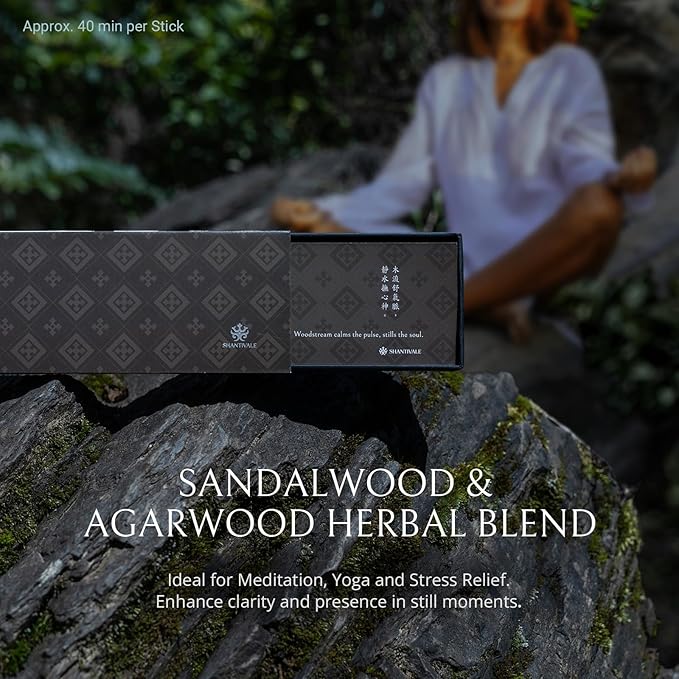 Sandalwood Agarwood Incense Sticks – Natural Herbal Incense, Low-Smoke, Non-Toxic, Grounded Woody Aroma, 40 Min Burn, Gifts fo Yogis & Stress Relief & Meditation